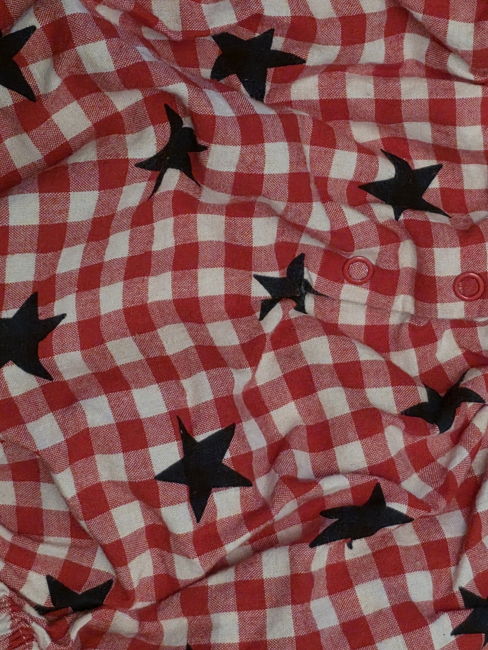 Cat & Jack Red and White Gingham Baby Romper with Black Star Accents 6-9M - Picture 8 of 12